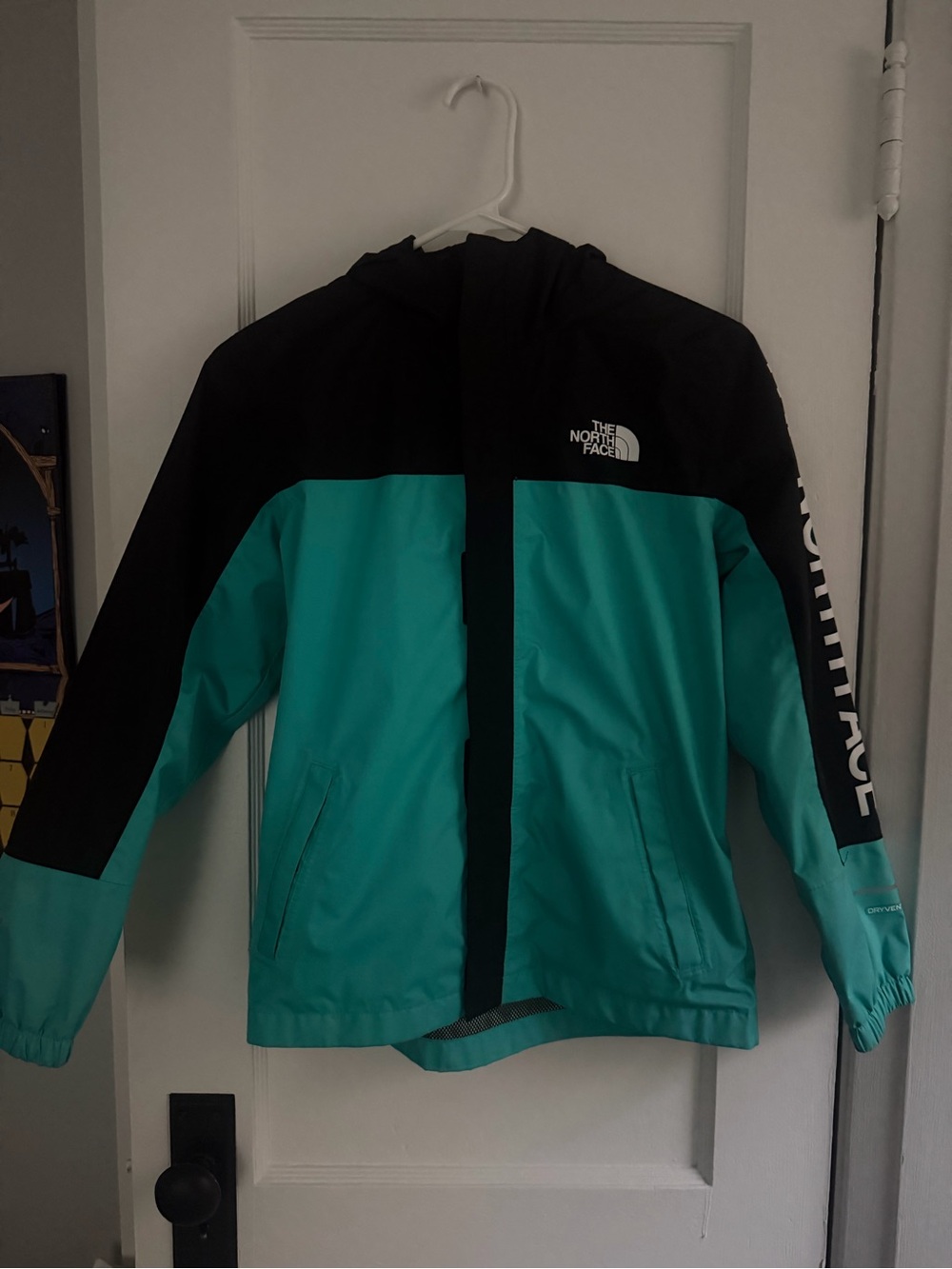 The North Face Kids Teal and Black Hooded Raincoat Big Boys 12 Large